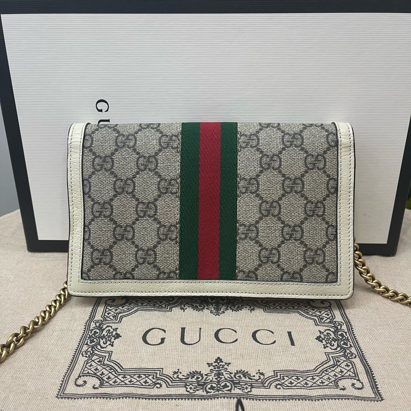 Gucci - Queen Margaret Wallet on Chain - GG Supreme canvas with leather trim - Multicolour - (mini)