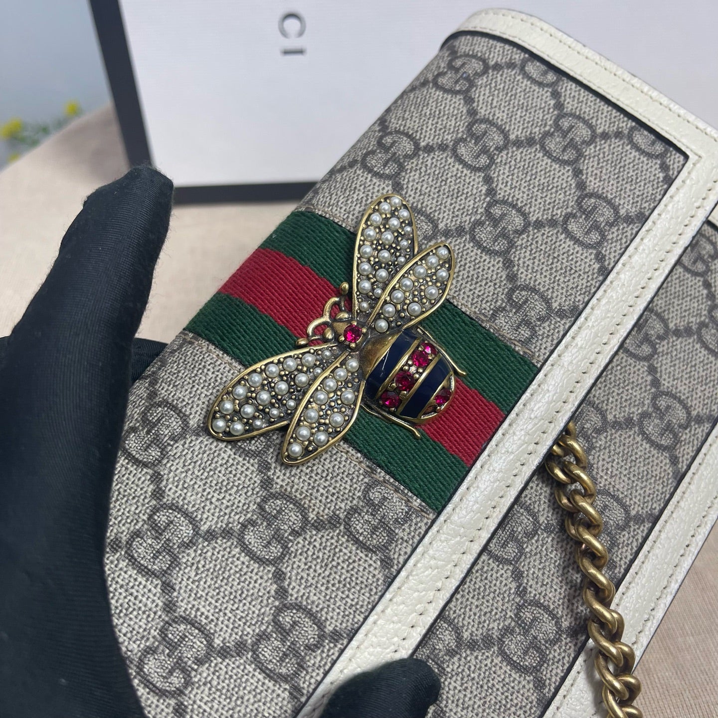 Gucci - Queen Margaret Wallet on Chain - GG Supreme canvas with leather trim - Multicolour - (mini)