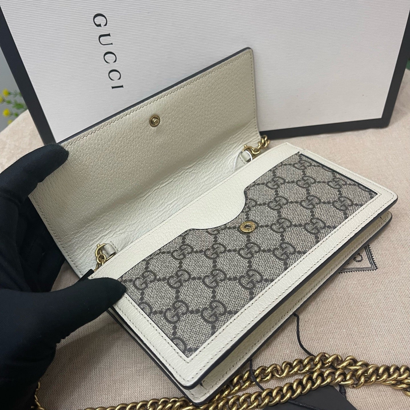 Gucci - Queen Margaret Wallet on Chain - GG Supreme canvas with leather trim - Multicolour - (mini)