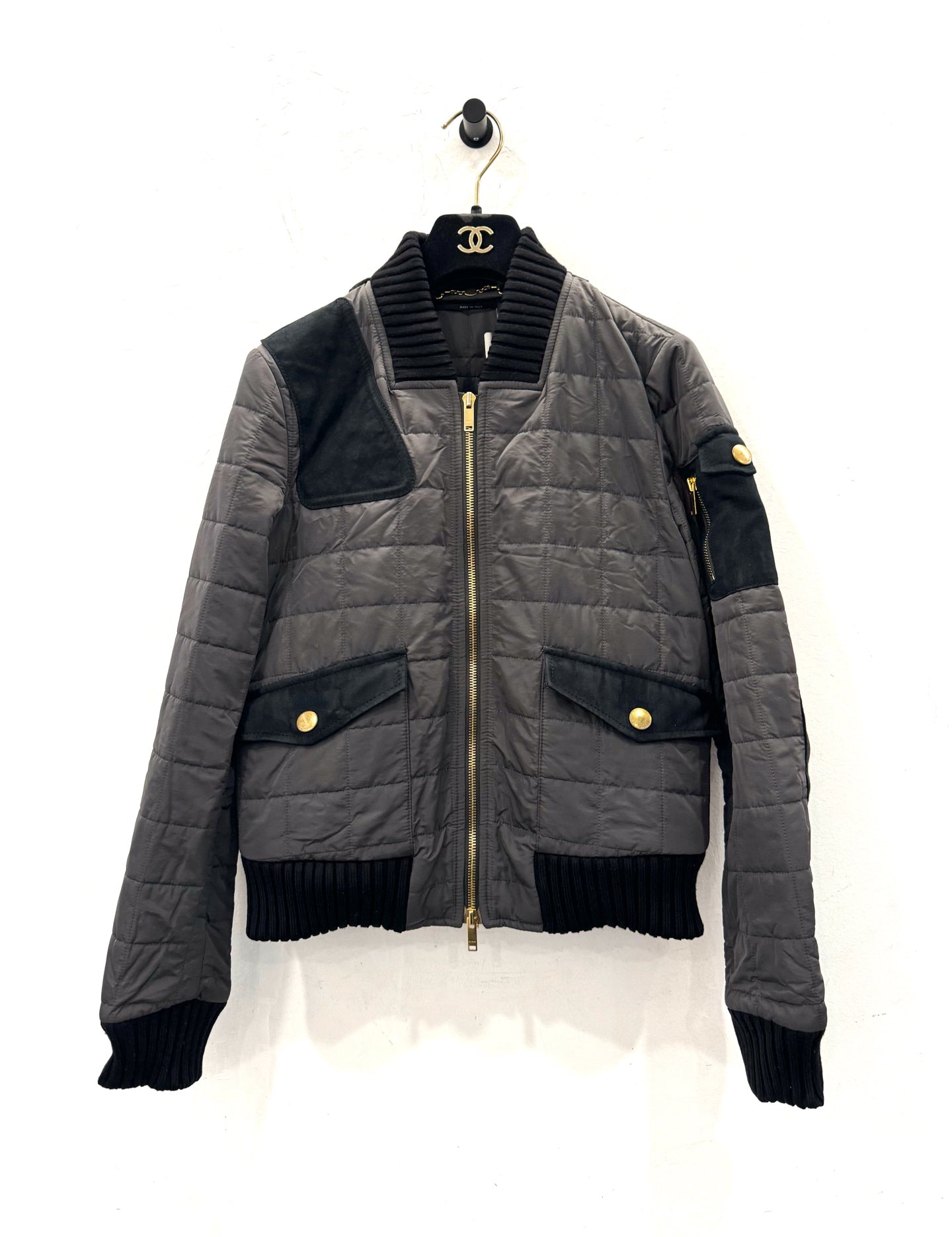 Gucci - Quilted Bomber Jacket - Polyamide and Polyester blend with Leather and Suede accents - Grey and Black - (42)