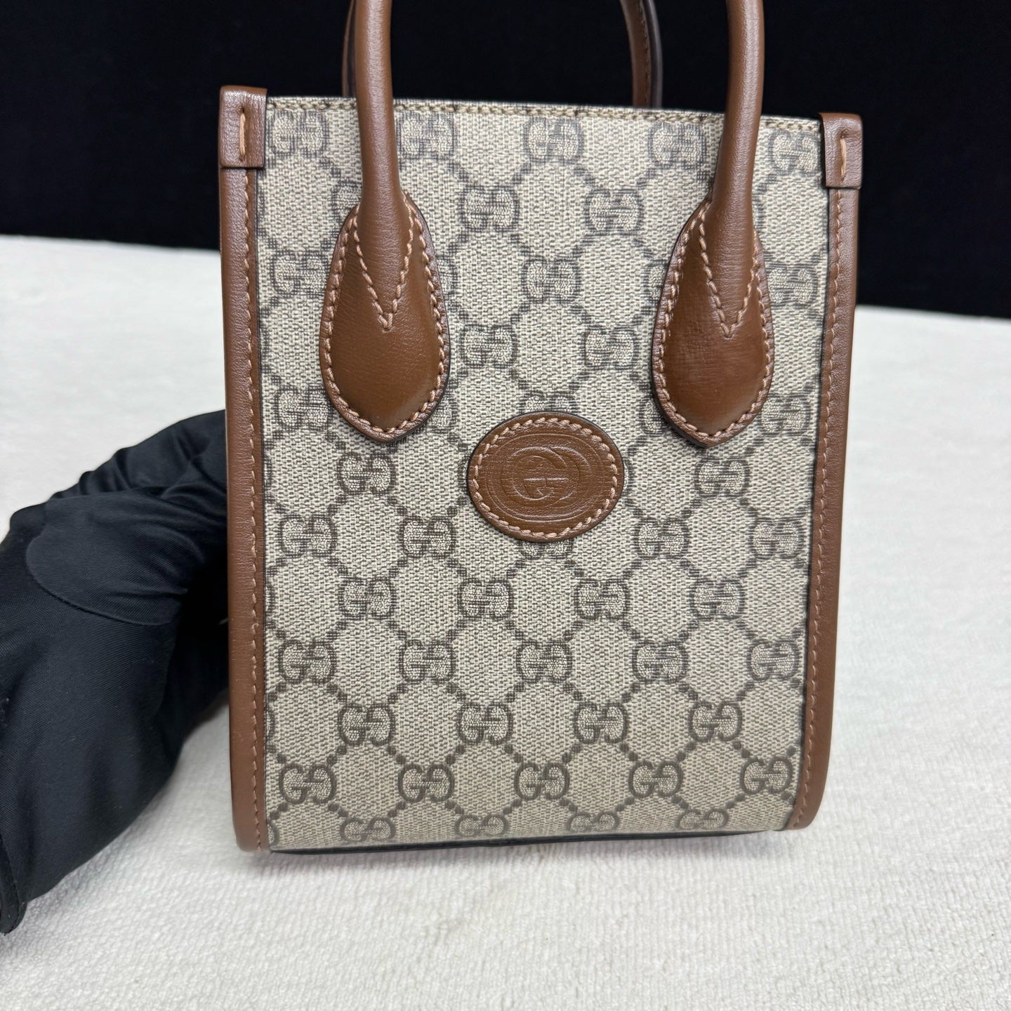 Gucci - Retro Series Mini Tote Bag - GG Monogram Coated Canvas with Leather Trim - Beige - (mini)