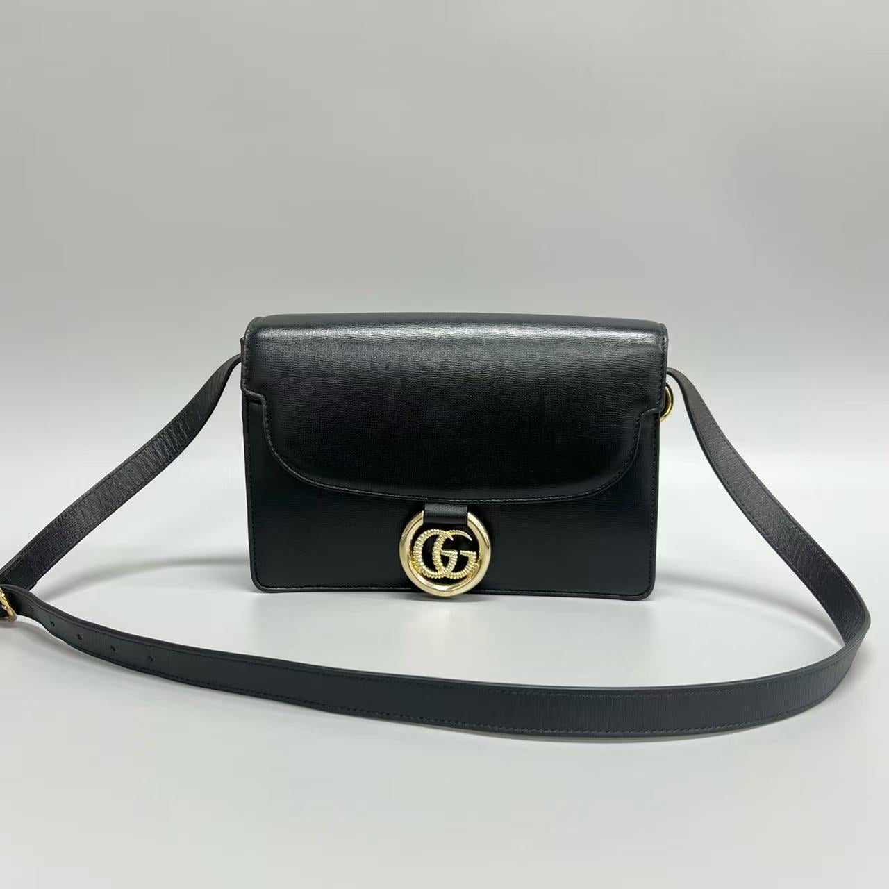 Gucci - Ring series - Textured leather - Black with Gold-Tone Hardware - (small)