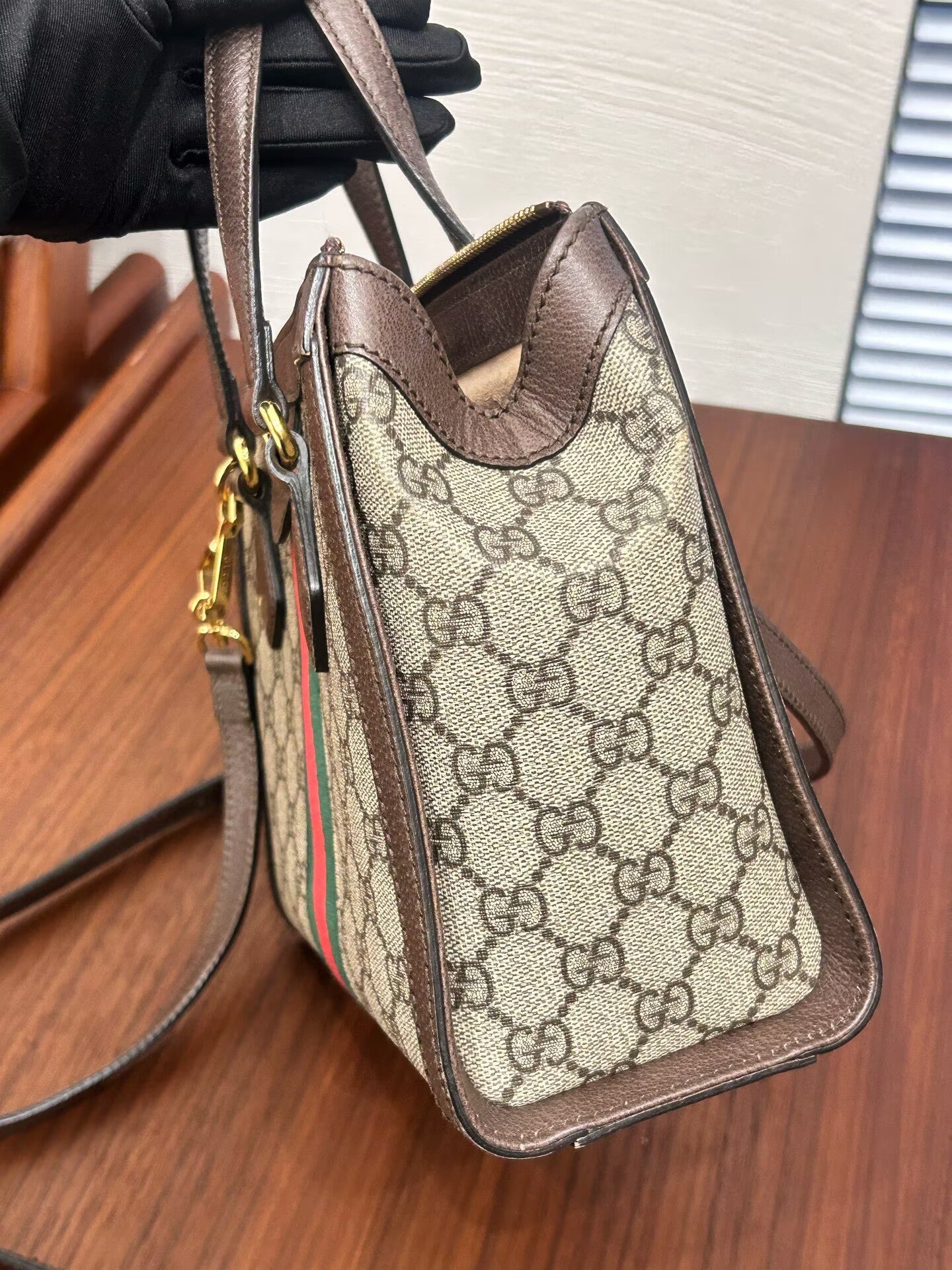 Gucci - Small Tote - GG Supreme canvas with leather trim - Beige/Brown GG Supreme with Red/Green Web - (Small)