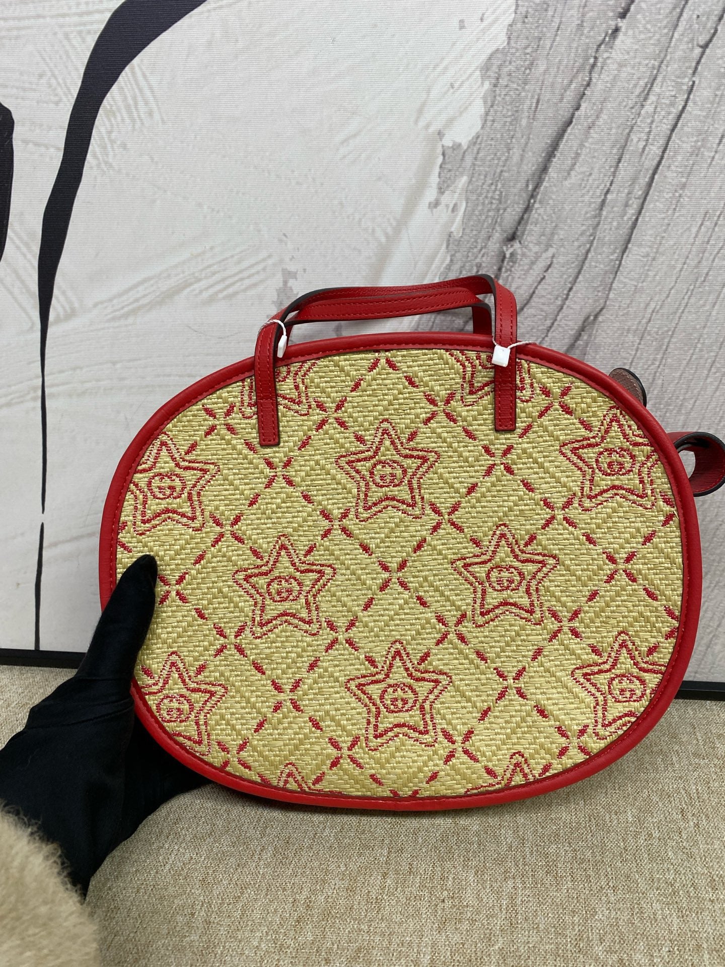 Gucci - Straw Snail Mini Bag - Woven straw and leather - Beige with Red accents - (mini)