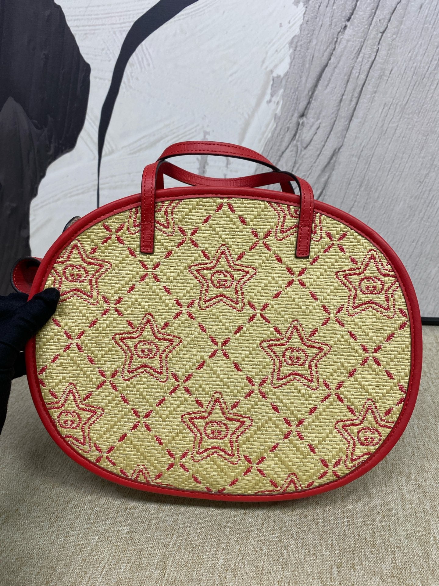 Gucci - Straw Snail Mini Bag - Woven straw and leather - Beige with Red accents - (mini)