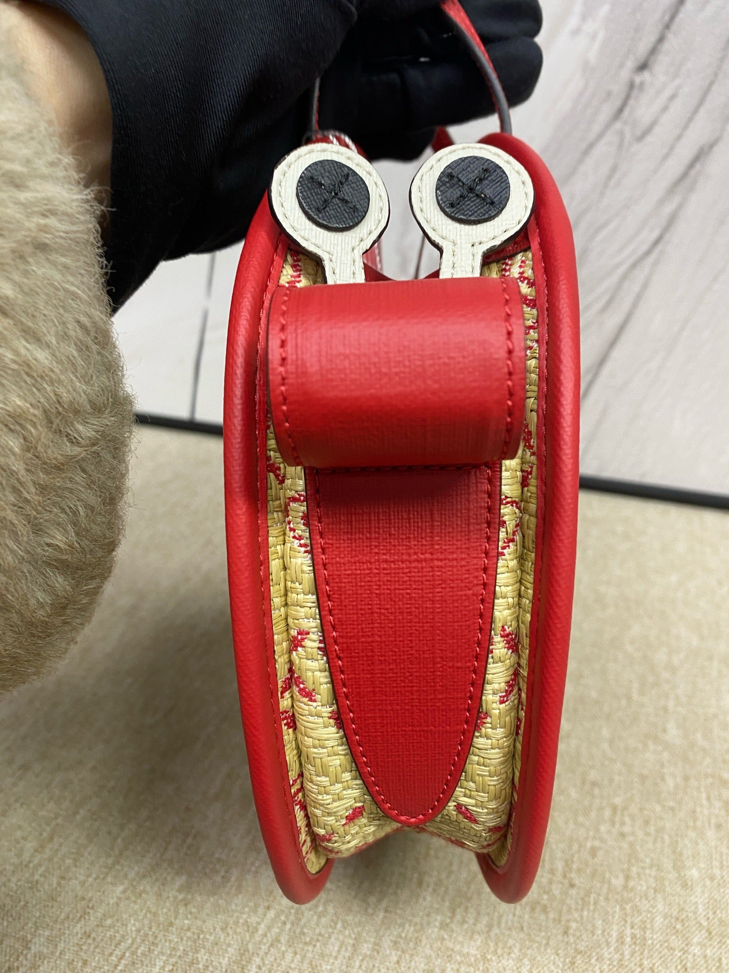 Gucci - Straw Snail Mini Bag - Woven straw and leather - Beige with Red accents - (mini)