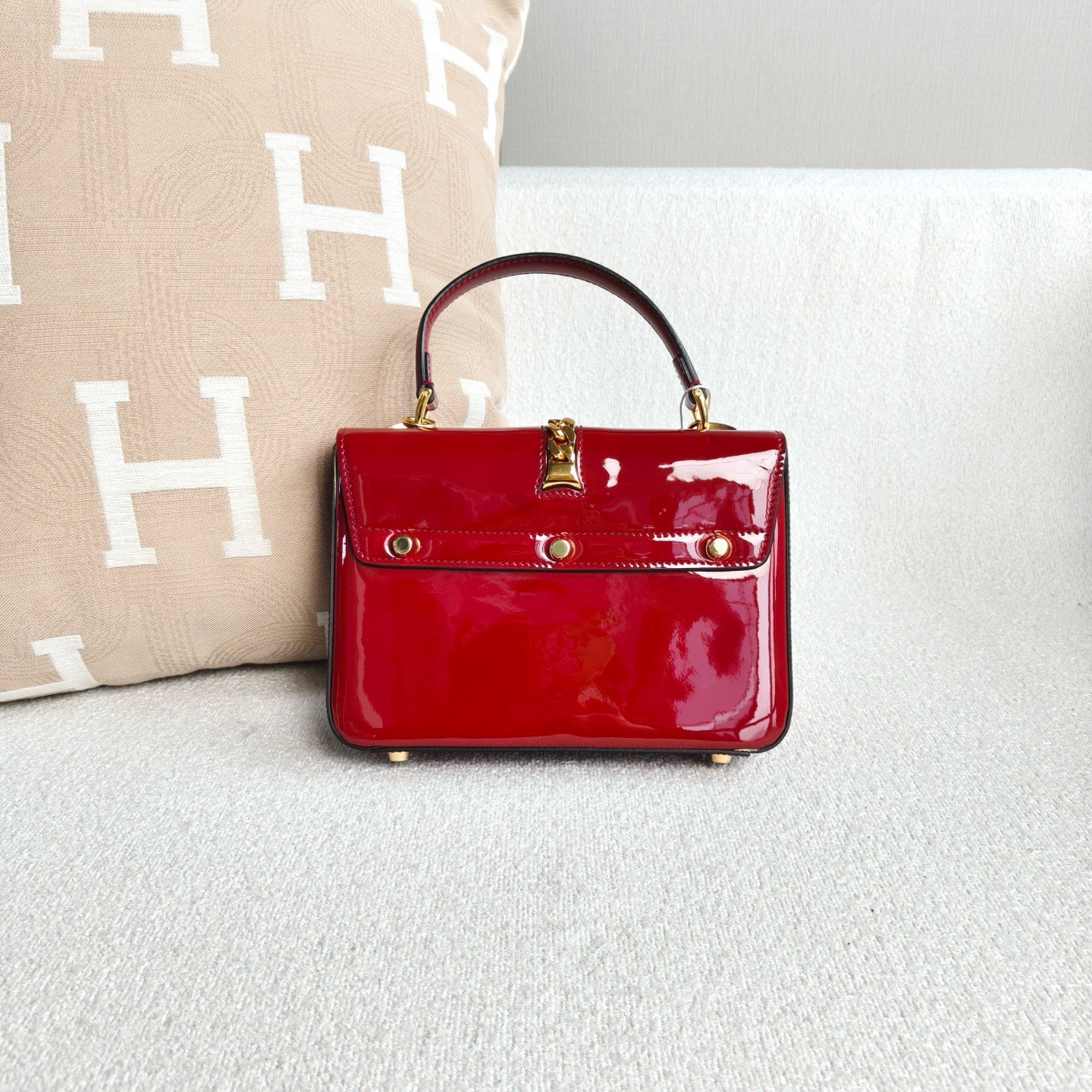 Gucci - Sylvie 1969 Top Handle Chain Bag - Patent leather - Red - (mini)