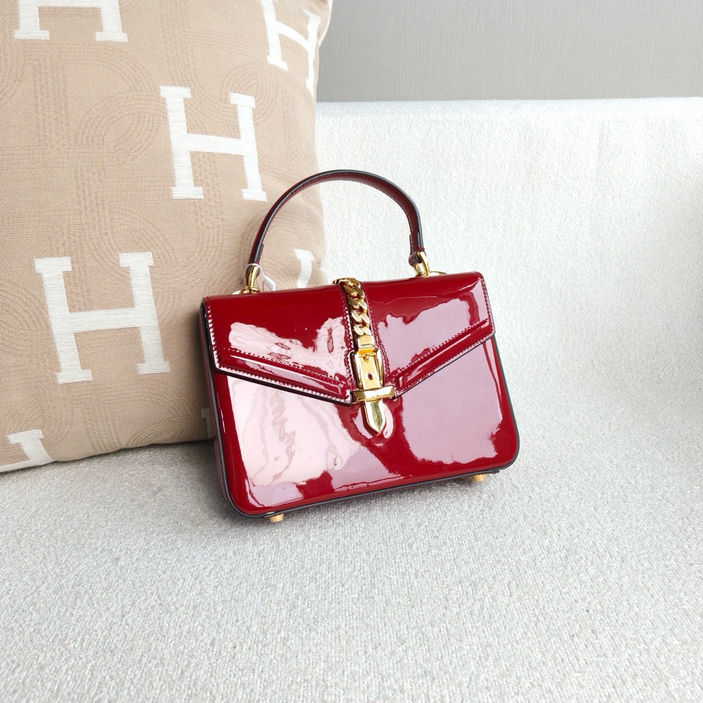 Gucci - Sylvie 1969 Top Handle Chain Bag - Patent leather - Red - (mini)