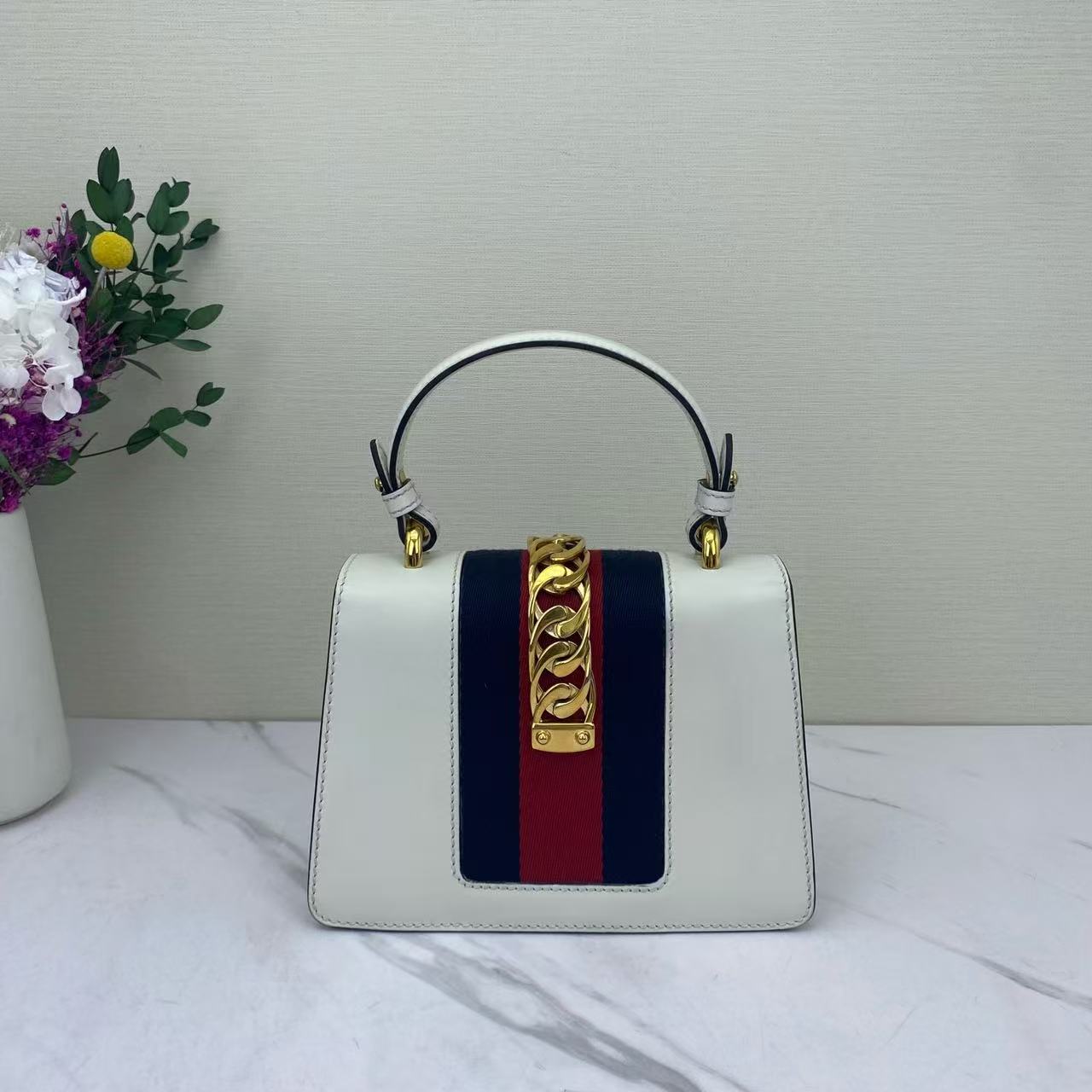 Gucci - Sylvie - Cowhide leather - White with Navy and Red Accents - (Small)