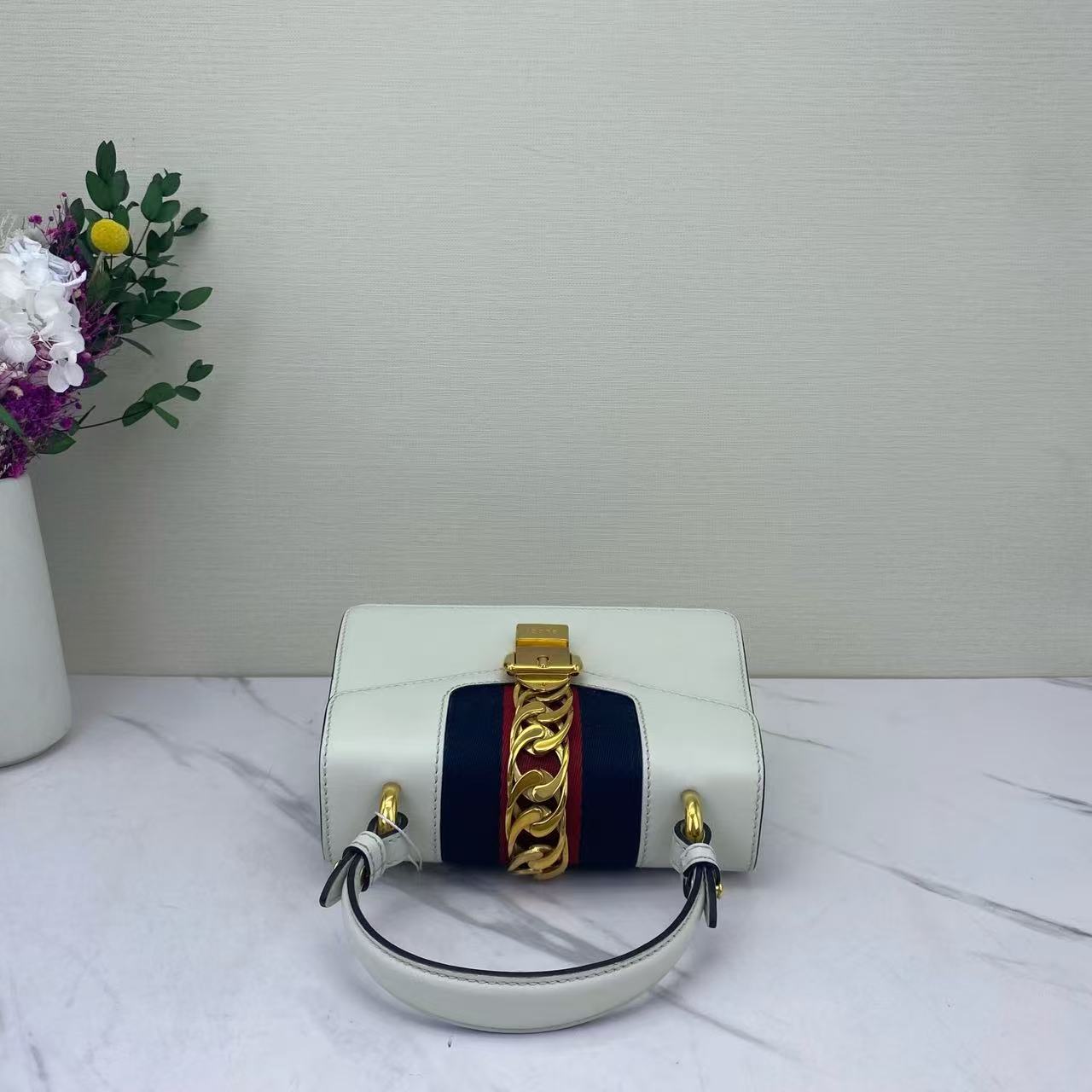 Gucci - Sylvie - Cowhide leather - White with Navy and Red Accents - (Small)