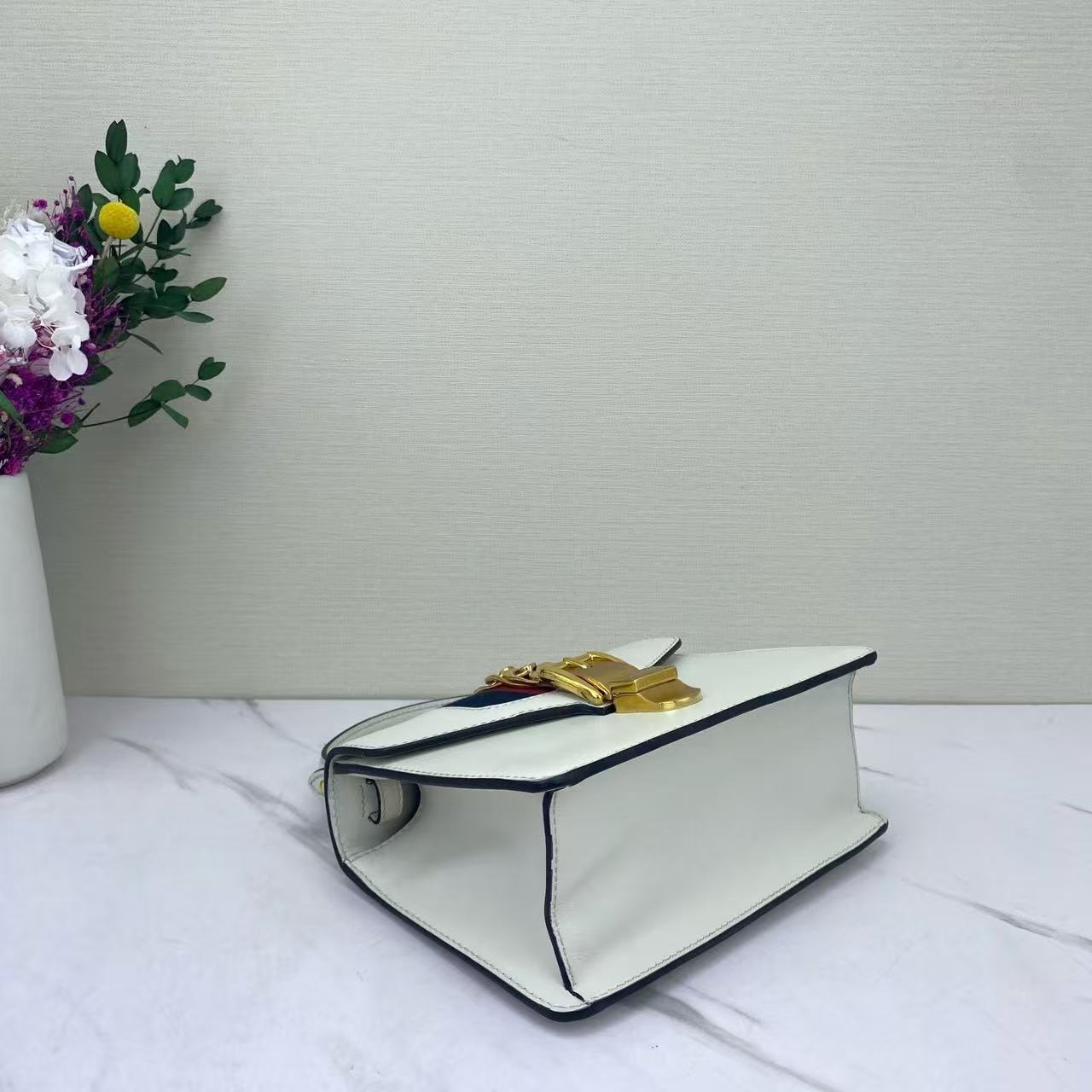 Gucci - Sylvie - Cowhide leather - White with Navy and Red Accents - (Small)