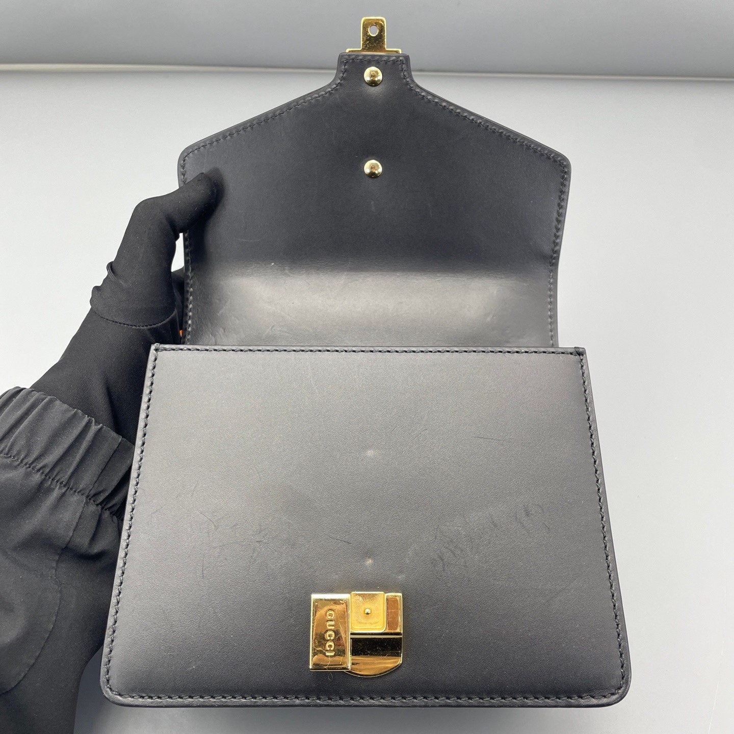 Gucci - Sylvie Small - Smooth leather with canvas Web stripe - Black with green and red Web detail - (small)