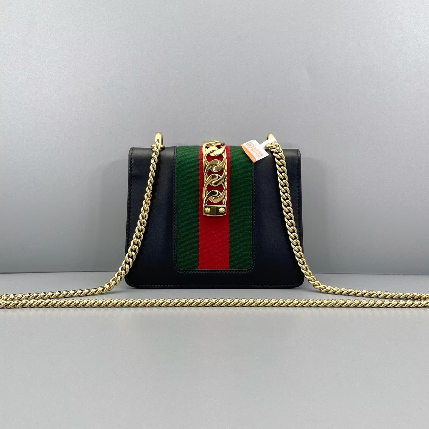 Gucci - Sylvie Small - Smooth leather with canvas Web stripe - Black with green and red Web detail - (small)