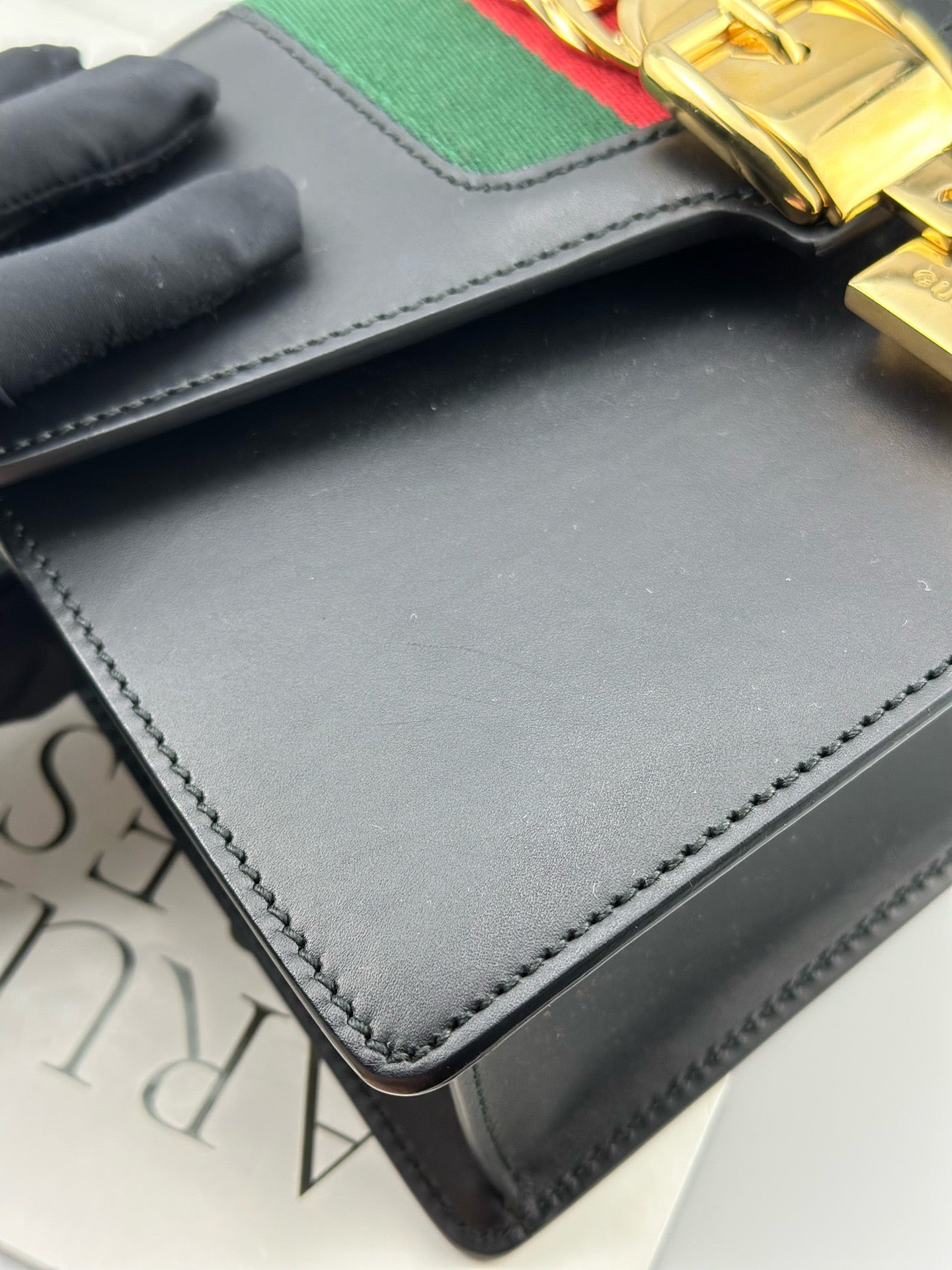 Gucci - Sylvie - Smooth leather - Black with Web stripe - (Small)