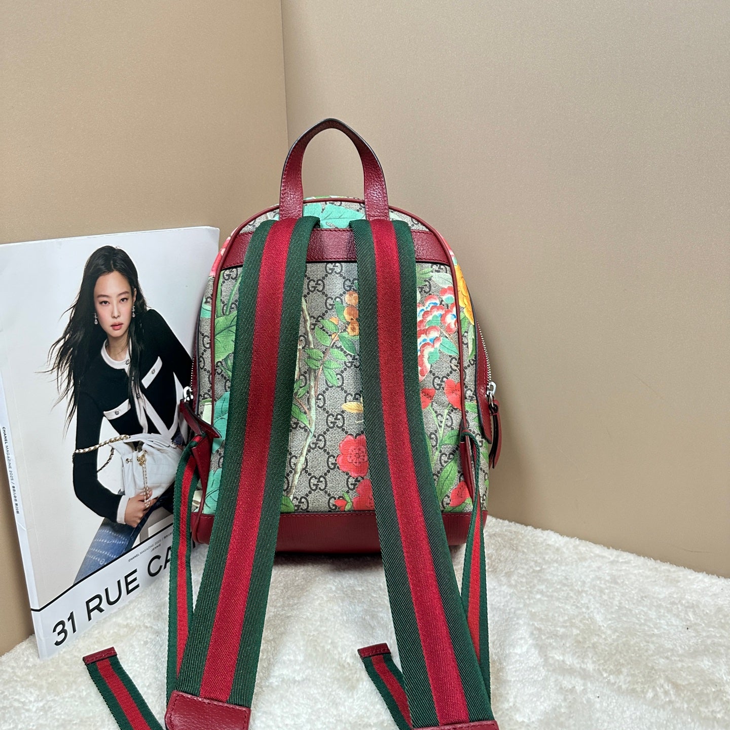 Gucci - Tian Series Floral Backpack - GG Supreme Canvas with Leather trim - Beige, Red and Multicolour - (small)