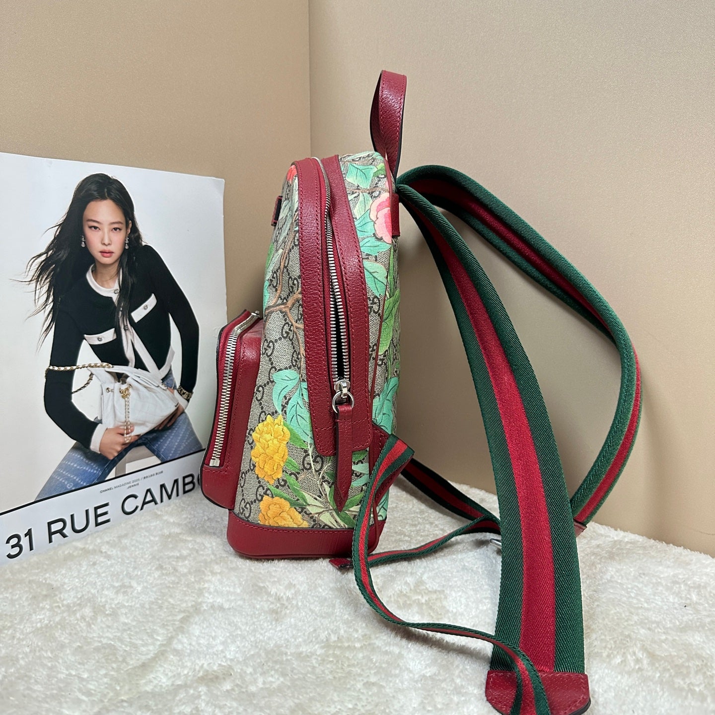 Gucci - Tian Series Floral Backpack - GG Supreme Canvas with Leather trim - Beige, Red and Multicolour - (small)