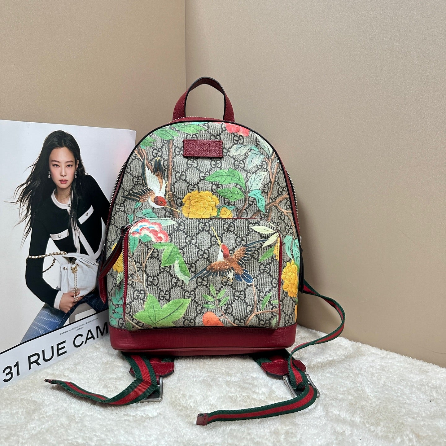 Gucci - Tian Series Floral Backpack - GG Supreme Canvas with Leather trim - Beige, Red and Multicolour - (small)