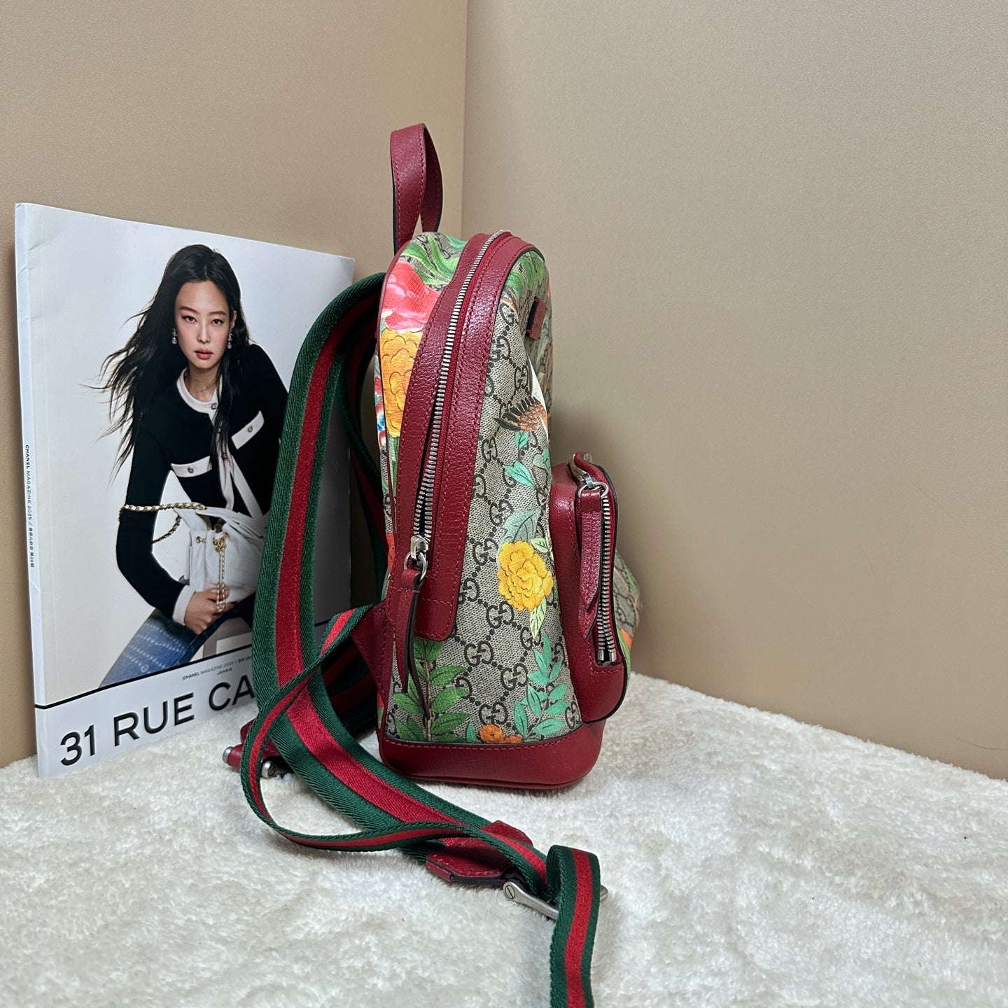 Gucci - Tian Series Floral Backpack - GG Supreme Canvas with Leather trim - Beige, Red and Multicolour - (small)