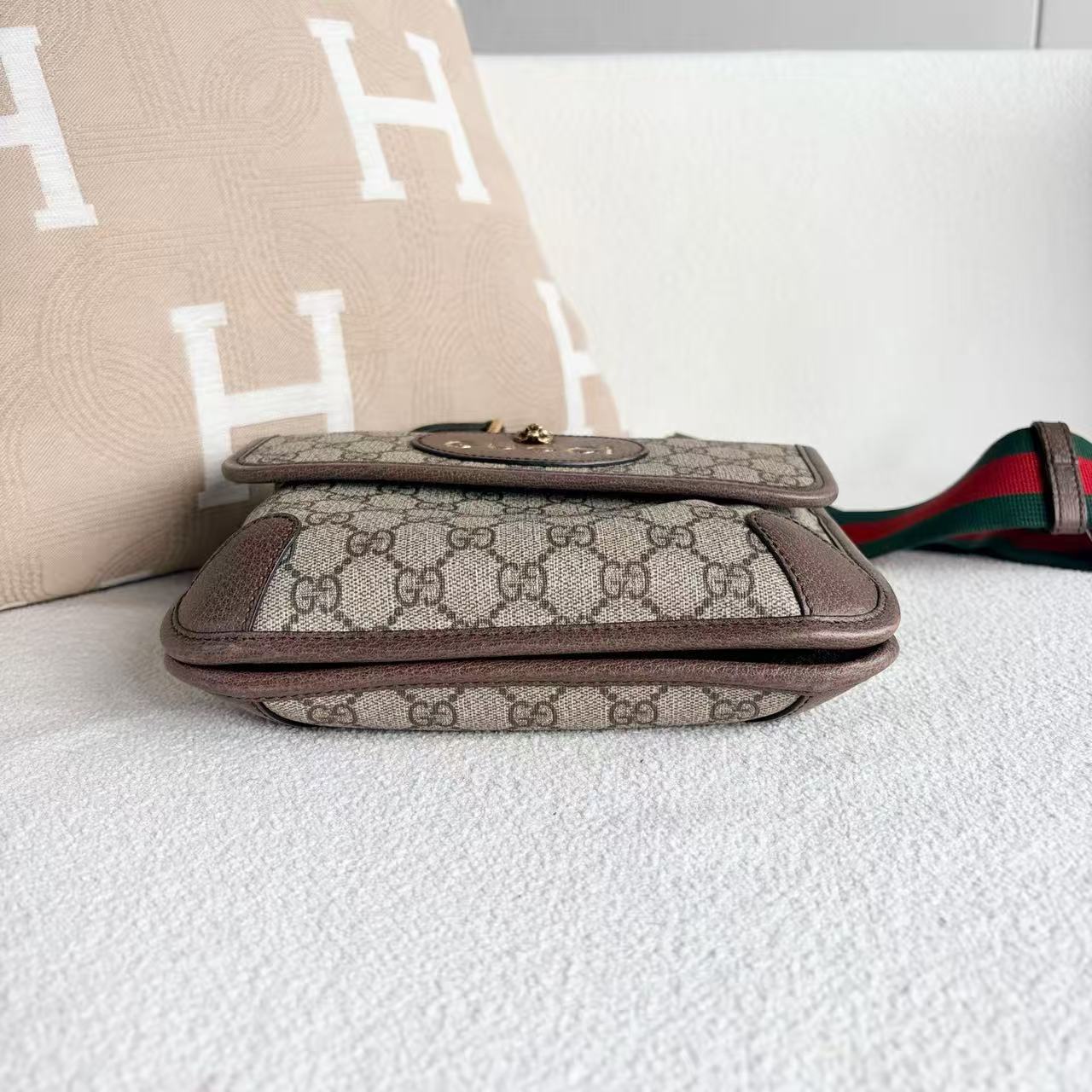 Gucci - Tiger Head Belt Bag - GG Supreme canvas with leather trim - Beige and Brown with Red and Green Web Strap - (small)