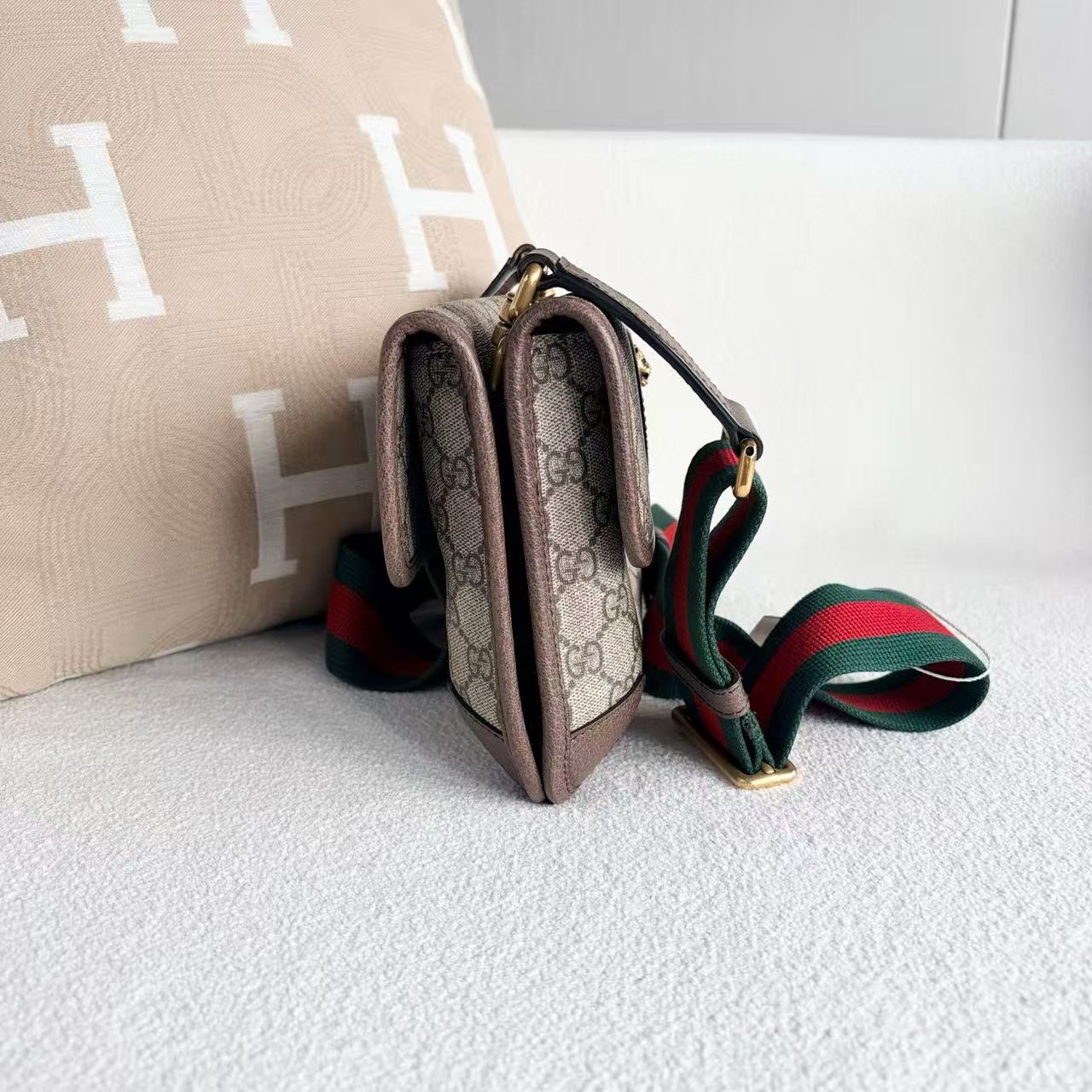 Gucci - Tiger Head Belt Bag - GG Supreme canvas with leather trim - Beige and Brown with Red and Green Web Strap - (small)