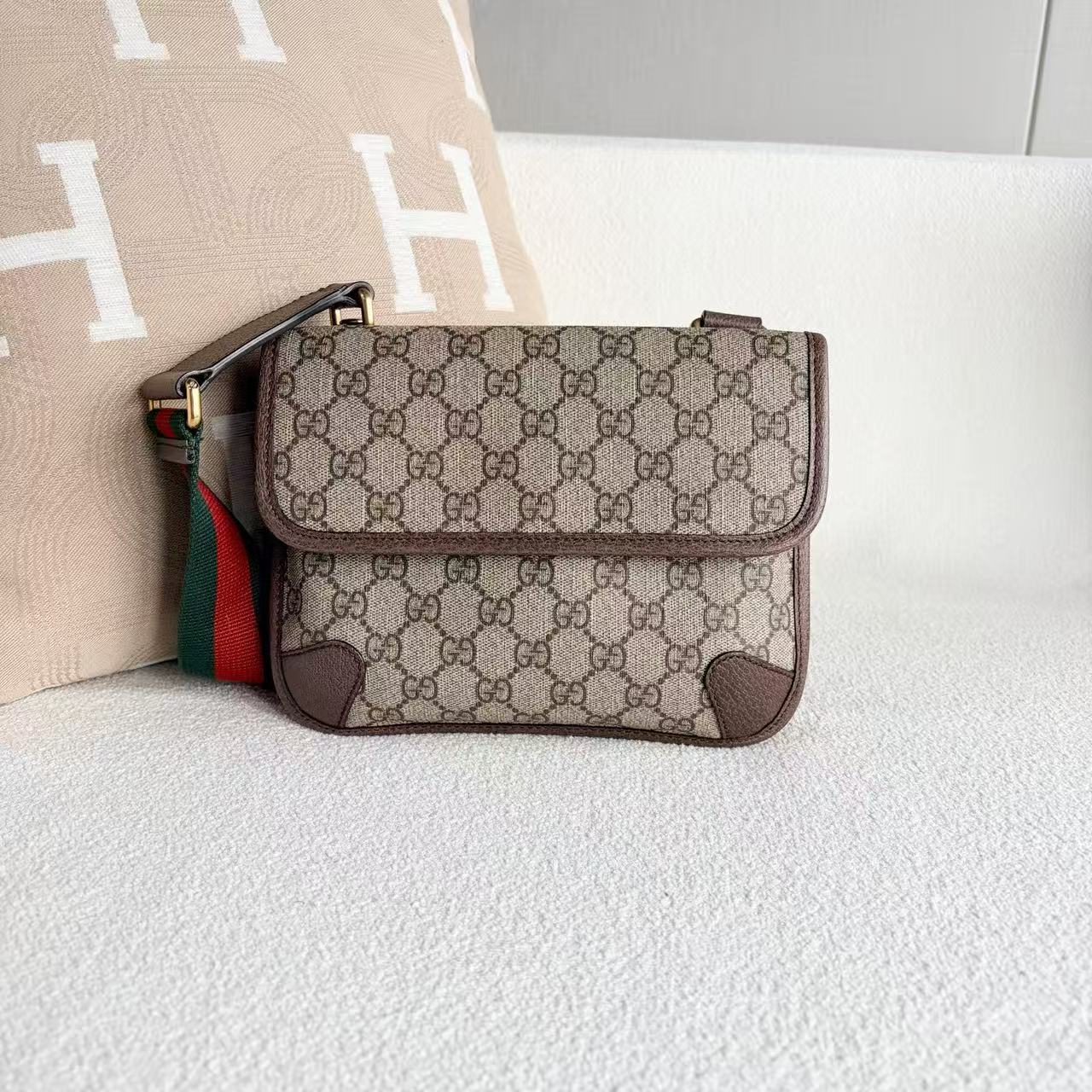 Gucci - Tiger Head Belt Bag - GG Supreme canvas with leather trim - Beige and Brown with Red and Green Web Strap - (small)