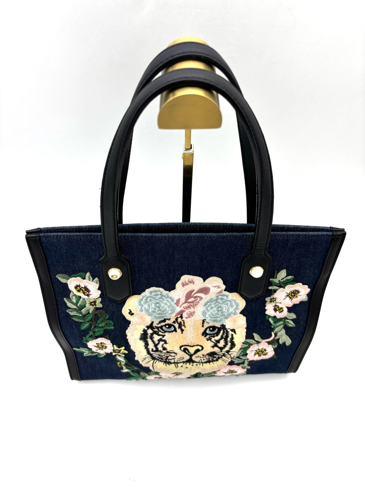 Gucci - Tiger Head Floral Embroidery Denim Tote Bag - Denim - Jeans - Blue - (medium)
