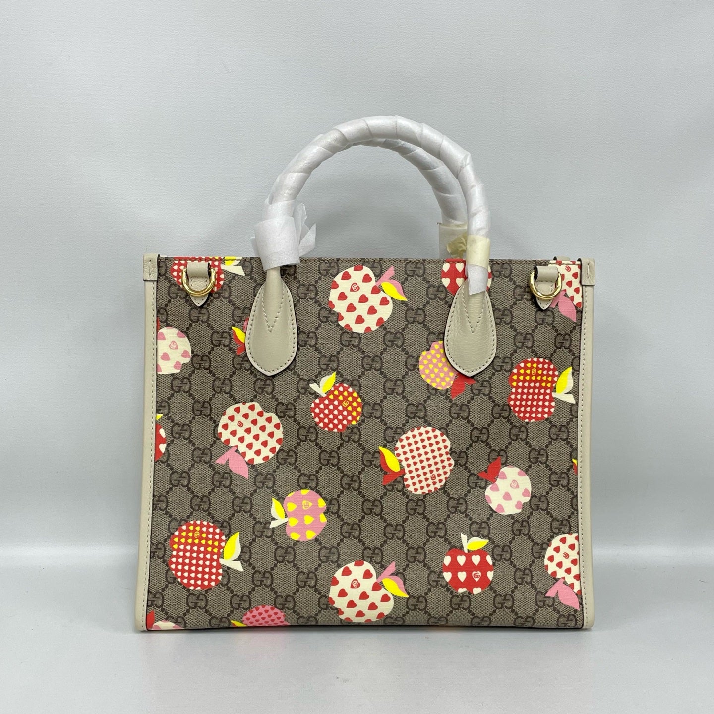 Gucci - Valentine's Day Limited Edition Heart Apple Tote - Coated canvas with leather trim - Brown with Multicolour details and Beige trim - (Small)