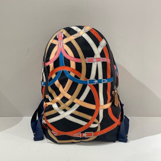Hermès - Airsilk Backpack - Silk - Black base with multicolour belt pattern - (medium)