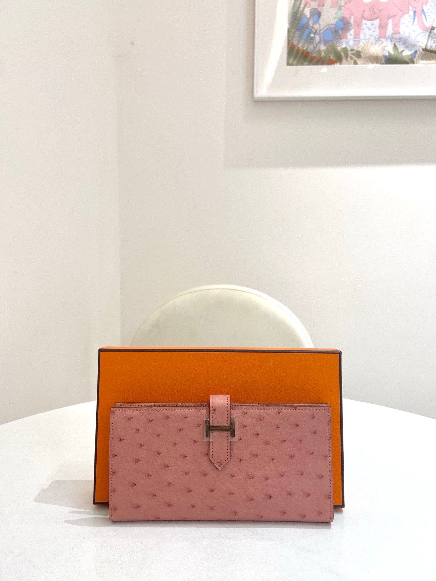 Hermes - Bearn - Exotic leathers - Ostrich - Pink - (large)