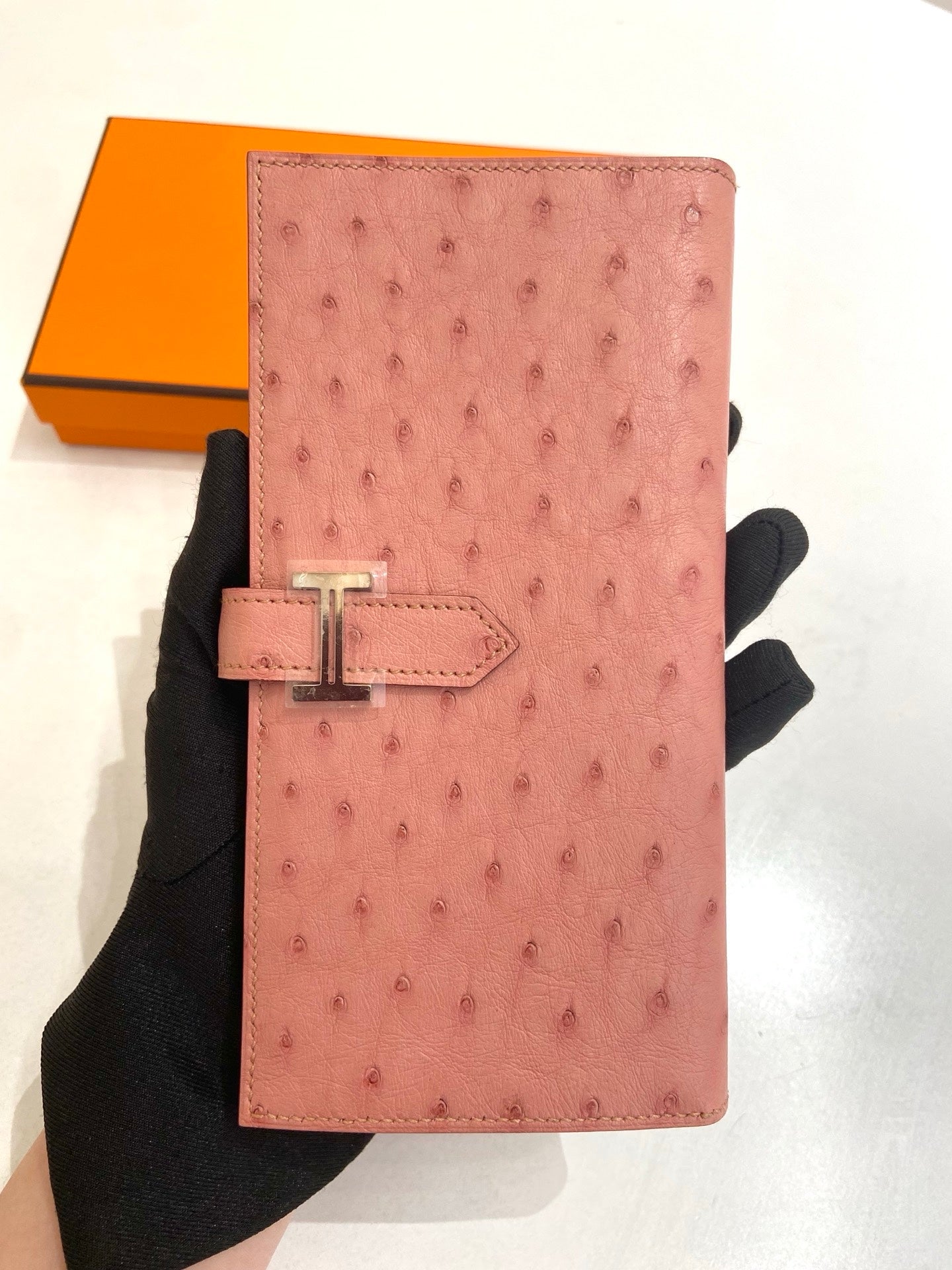 Hermes - Bearn - Exotic leathers - Ostrich - Pink - (large)