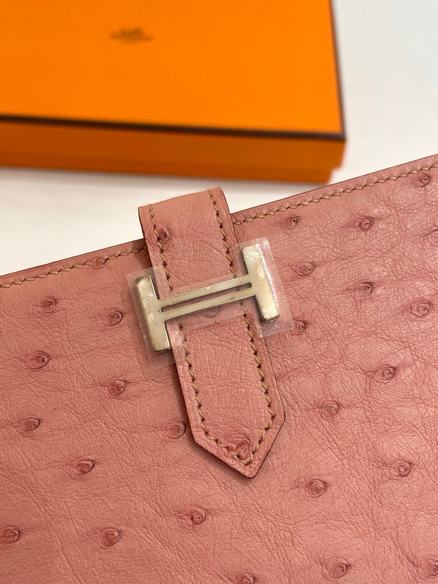 Hermes - Bearn - Exotic leathers - Ostrich - Pink - (large)