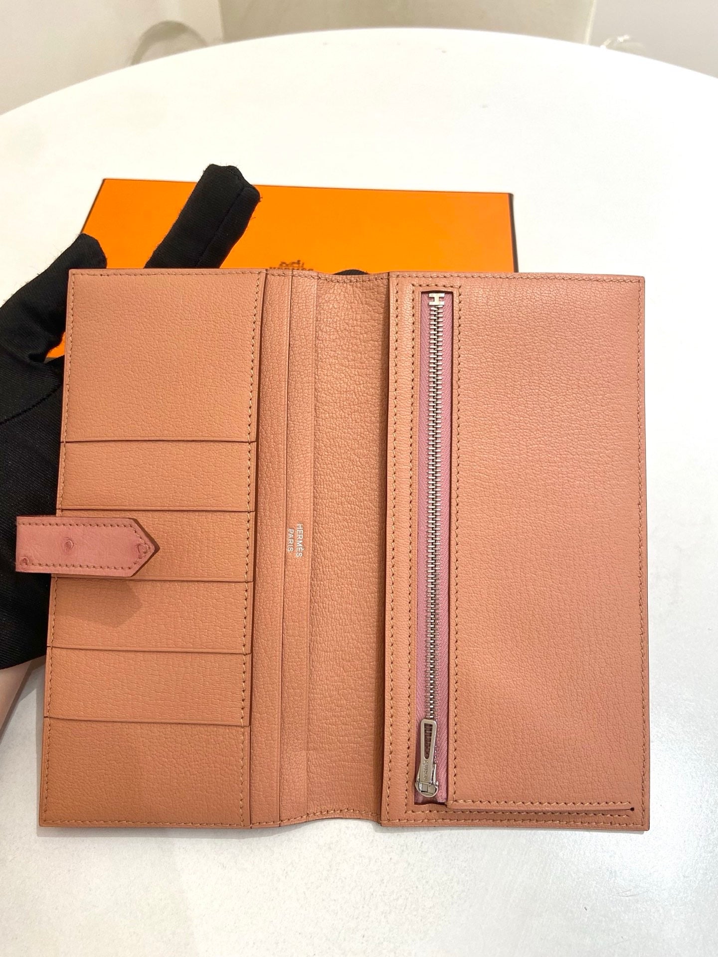 Hermes - Bearn - Exotic leathers - Ostrich - Pink - (large)