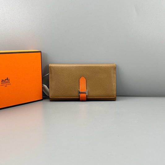 Hermès - Bearn - Grained leather - Gold Brown with Orange Interior and Accent - (Standard)