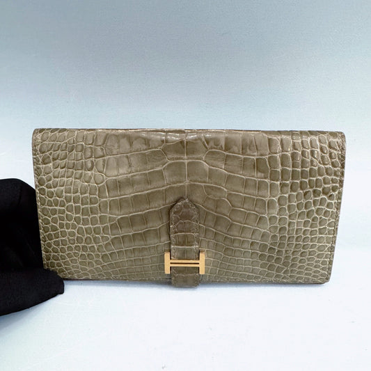 Hermes - Bearn Long Wallet - Exotic leathers - Crocodile - Grey - (Other)