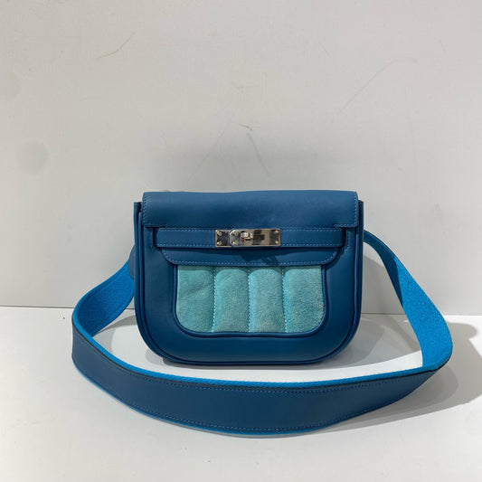 Hermès - Berline 20 - Leather and Suede - Deep Blue with Aqua Suede Accents - (mini)