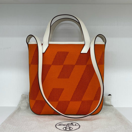 Hermès - Cabas 27 - Canvas with smooth leather trim - Orange with White accents - (Small)