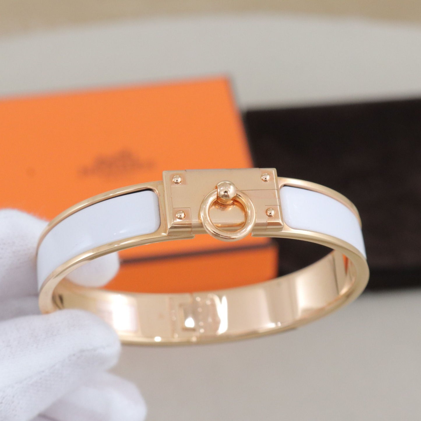 Hermès - Clic Anneau - Yellow gold - White - (PM)
