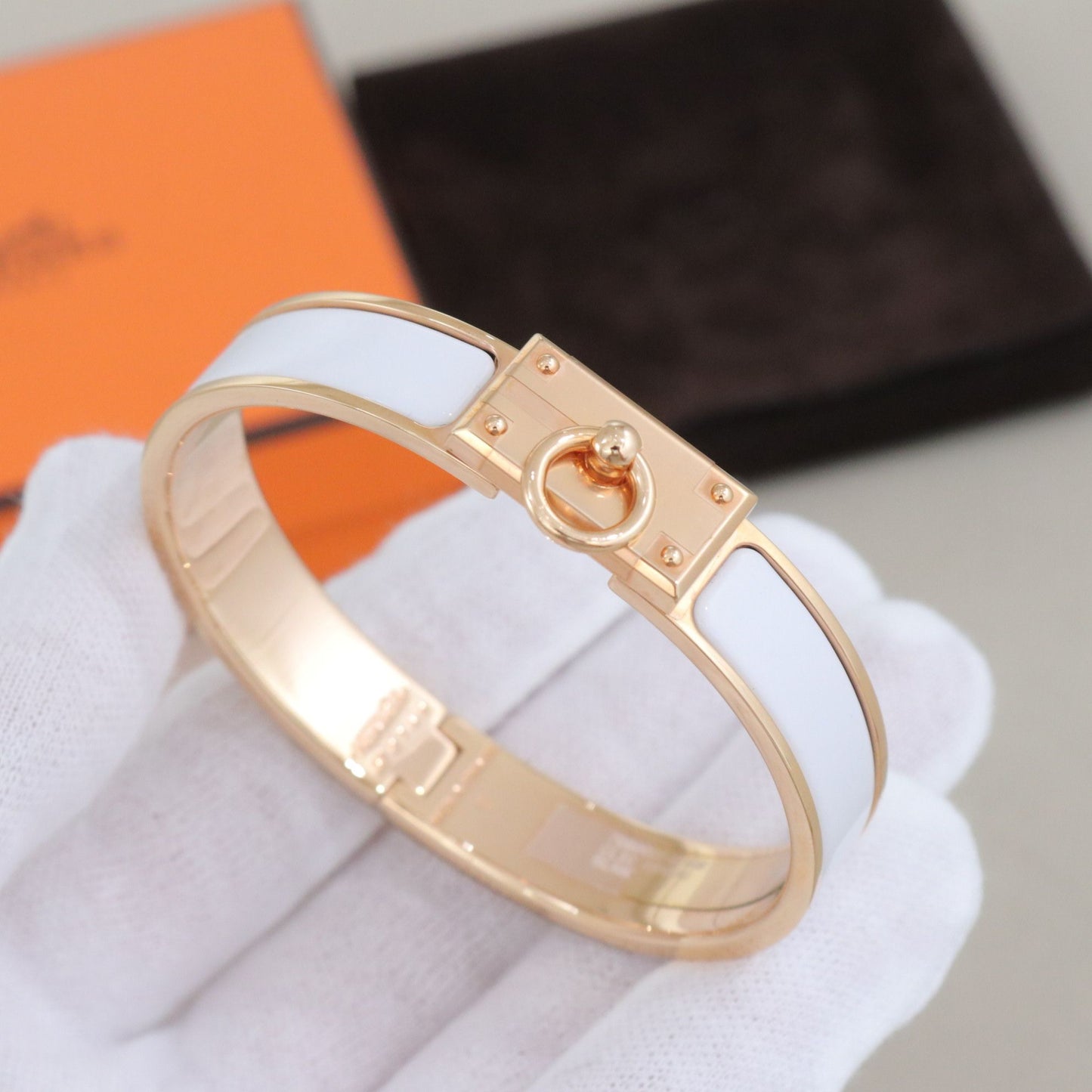 Hermès - Clic Anneau - Yellow gold - White - (PM)