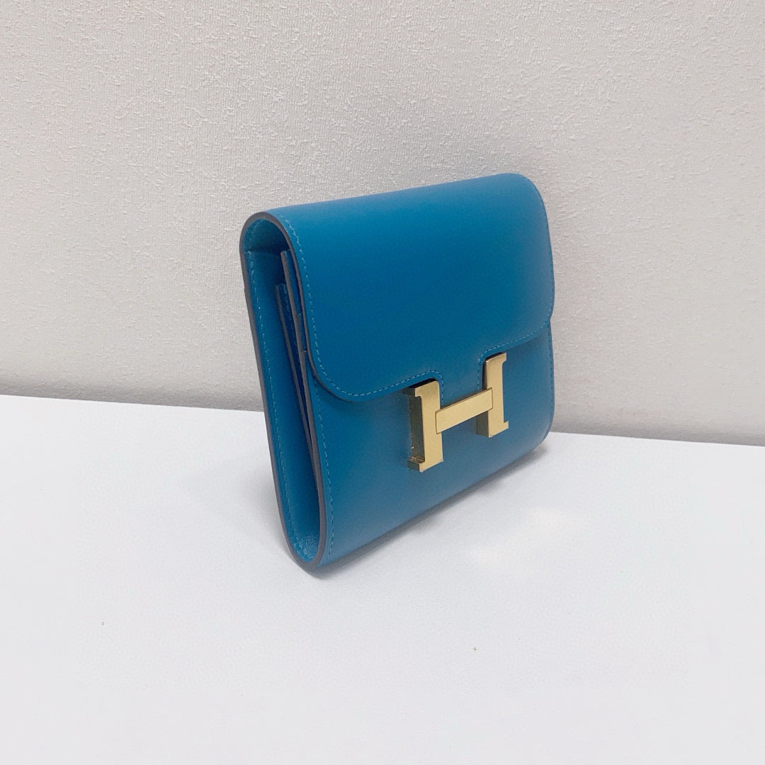 Hermès - Constance Compact Wallet - Box leather - Blue - (Small)