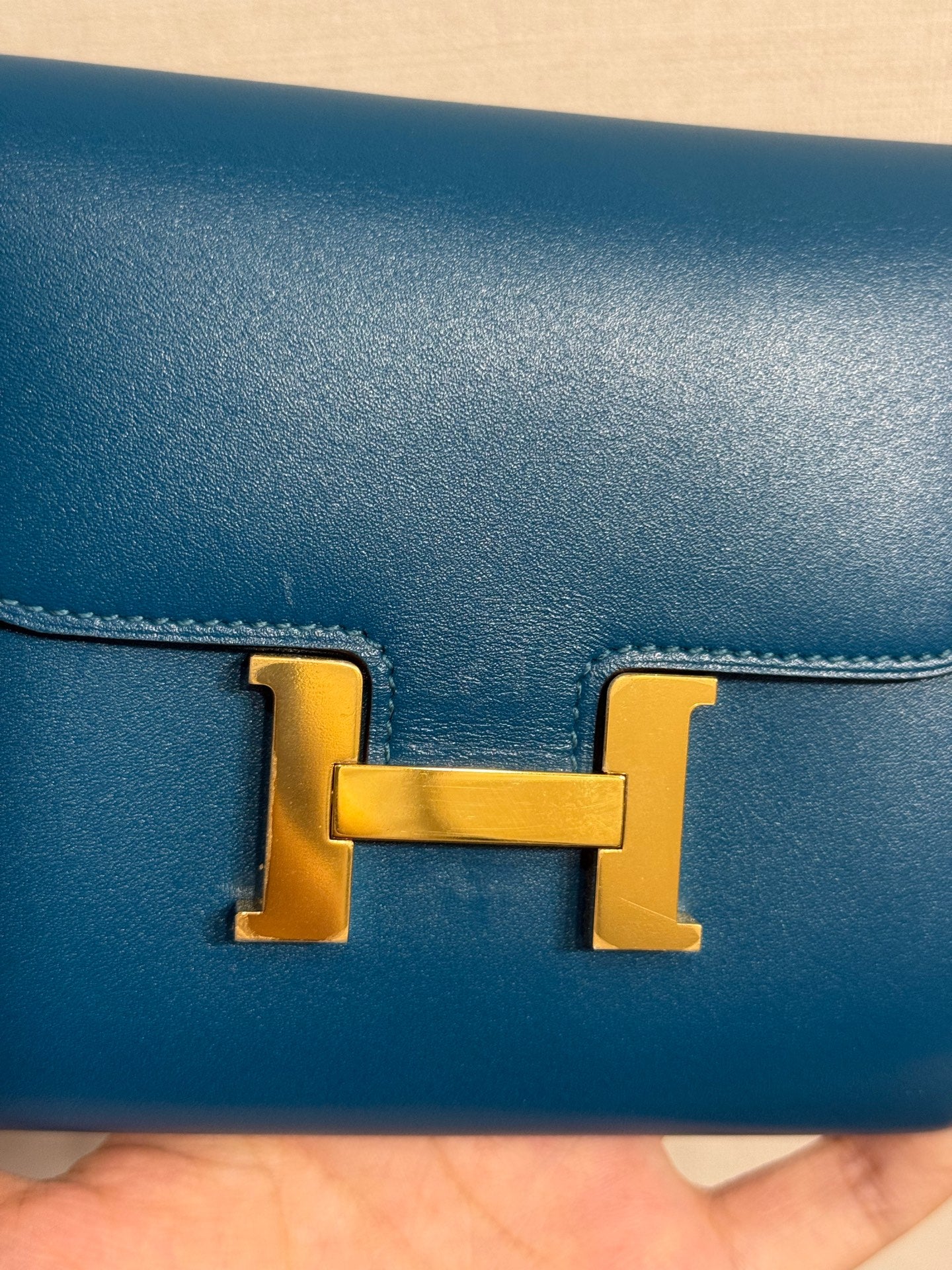 Hermès - Constance Compact Wallet - Box leather - Blue - (Small)