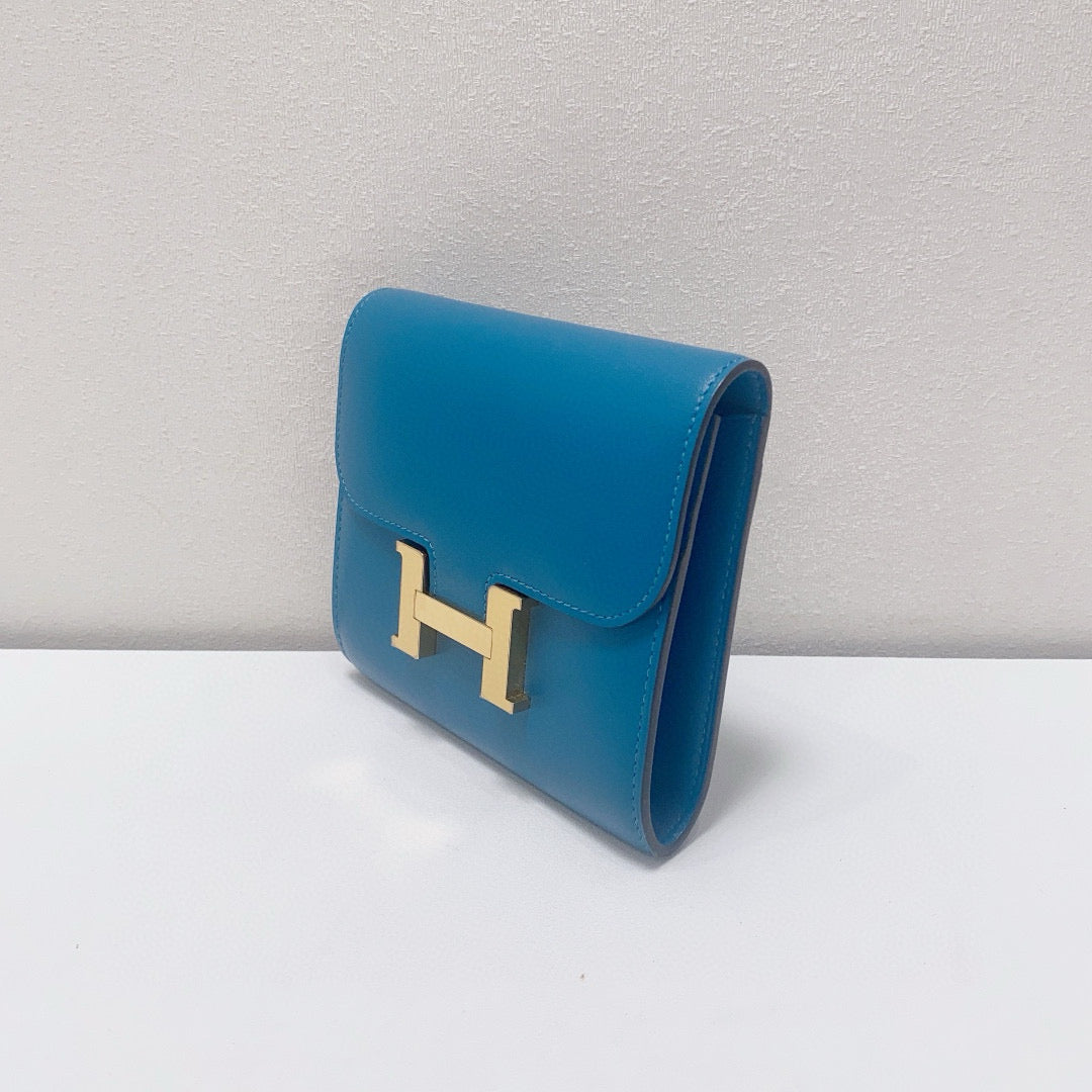 Hermès - Constance Compact Wallet - Box leather - Blue - (Small)