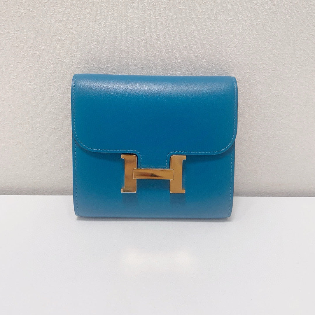Hermès - Constance Compact Wallet - Box leather - Blue - (Small)