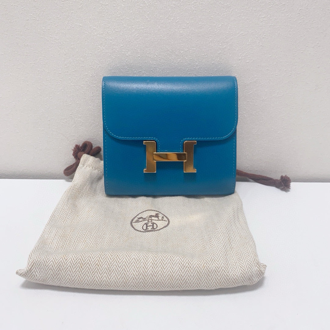 Hermès - Constance Compact Wallet - Box leather - Blue - (Small)