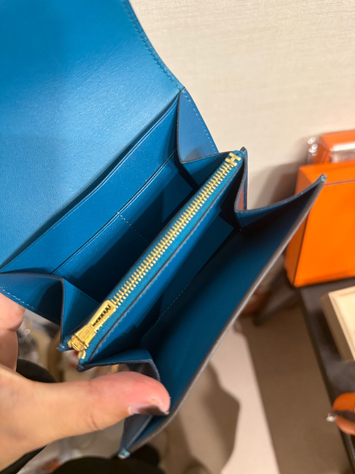 Hermès - Constance Compact Wallet - Box leather - Blue - (Small)
