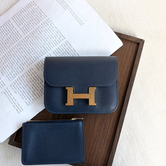 Hermes - Constance Slim Wallet - Leather - Navy - (mini)