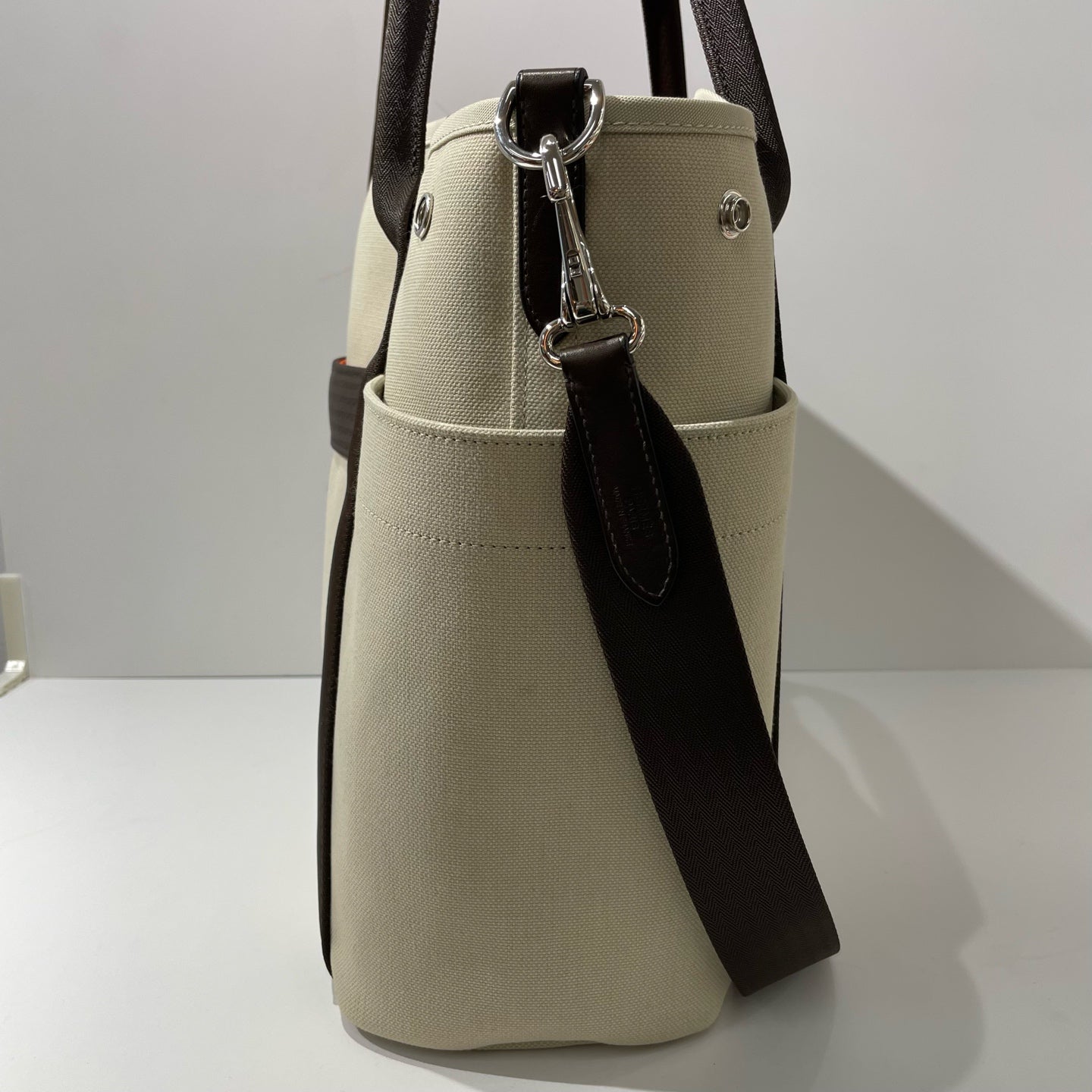 Hermès - Equestrian Tote - Nylon and Cotton Blend Canvas - Sand Beige with Dark Brown Accents - (Large)