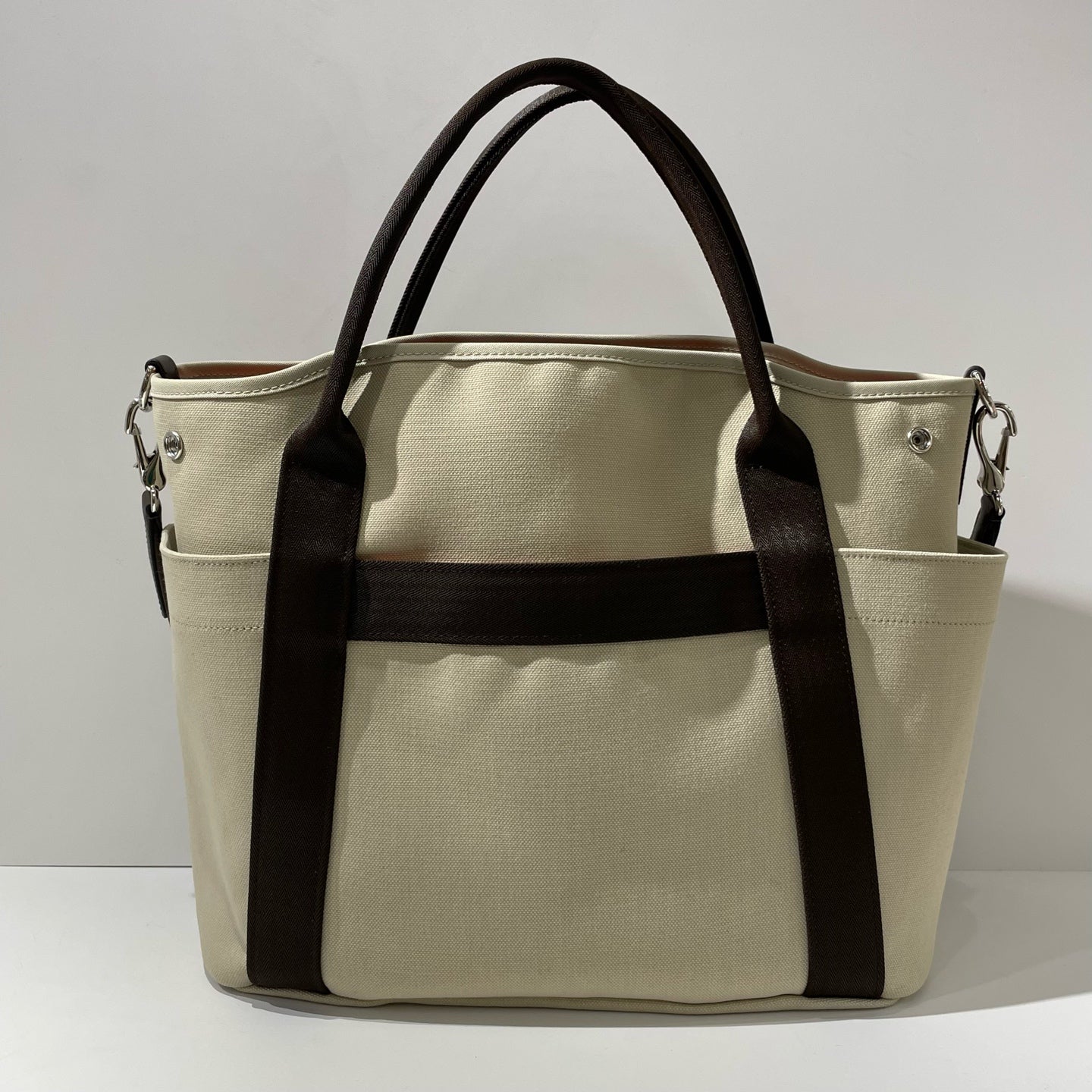 Hermès - Equestrian Tote - Nylon and Cotton Blend Canvas - Sand Beige with Dark Brown Accents - (Large)