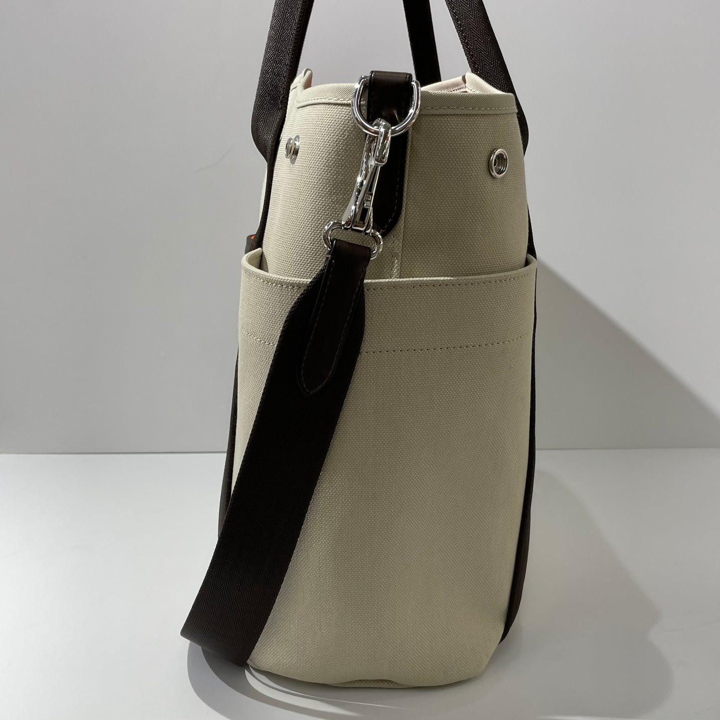 Hermès - Equestrian Tote - Nylon and Cotton Blend Canvas - Sand Beige with Dark Brown Accents - (Large)