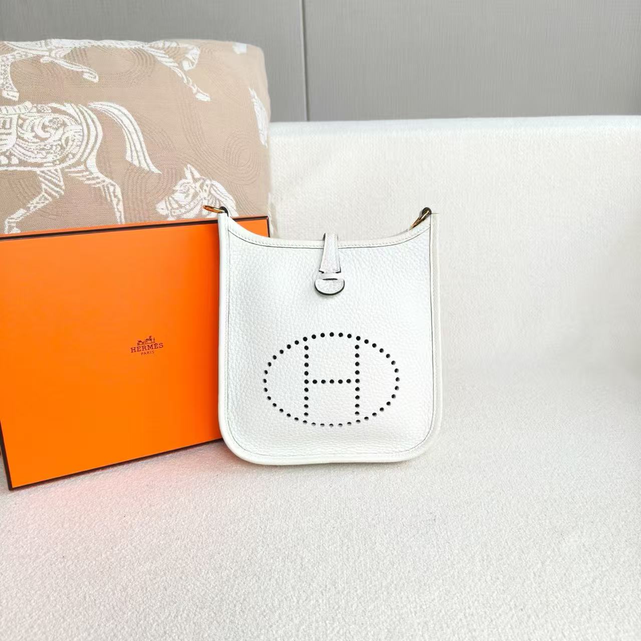 Hermes - Evelyne mini - Taurillon Clemence leather - White - (mini)