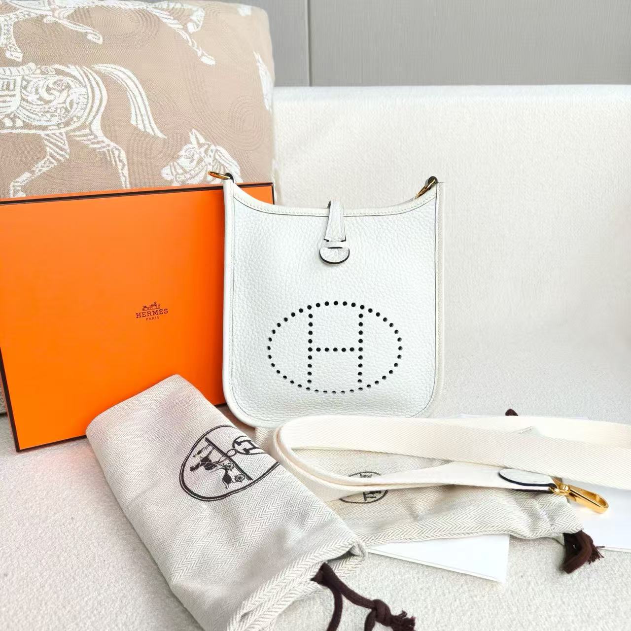 Hermes - Evelyne mini - Taurillon Clemence leather - White - (mini)